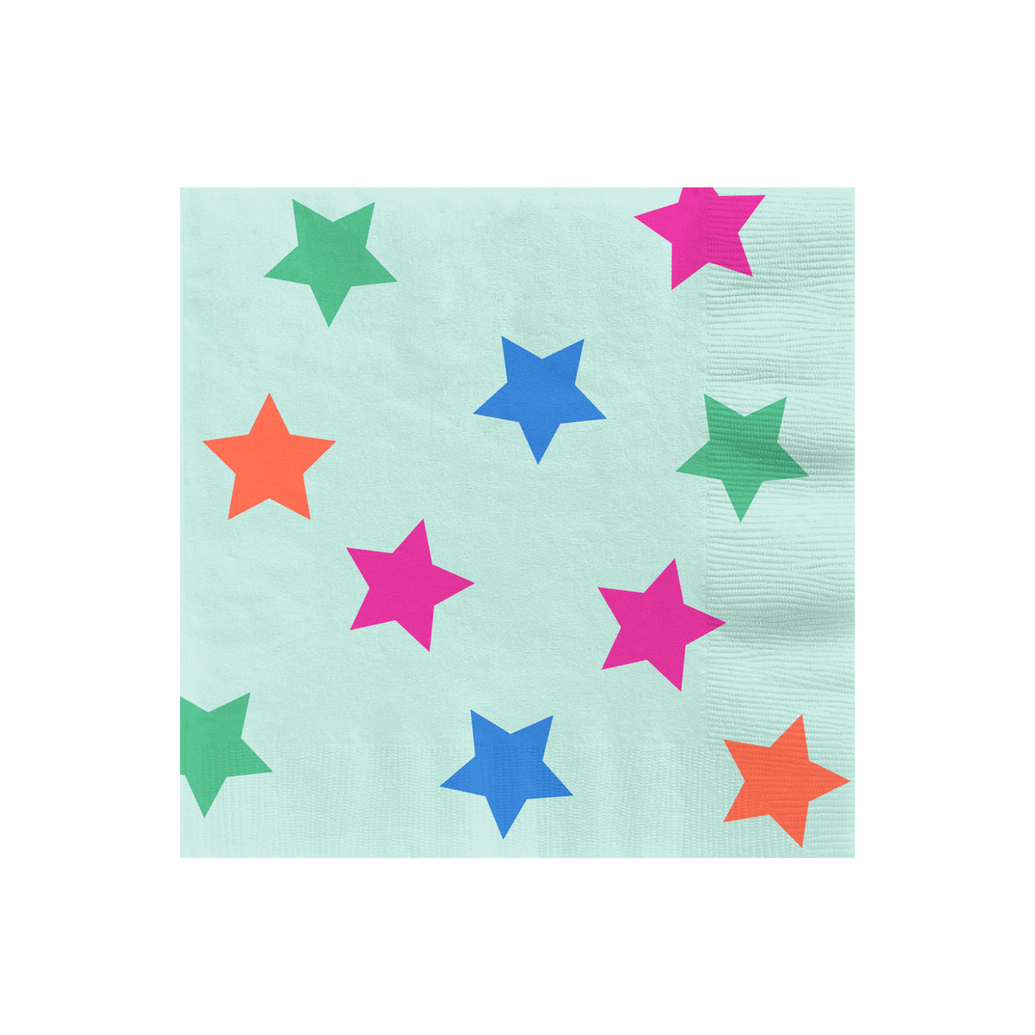 Colorful Stars on Mint Cocktail Napkins, Set of 16, , large