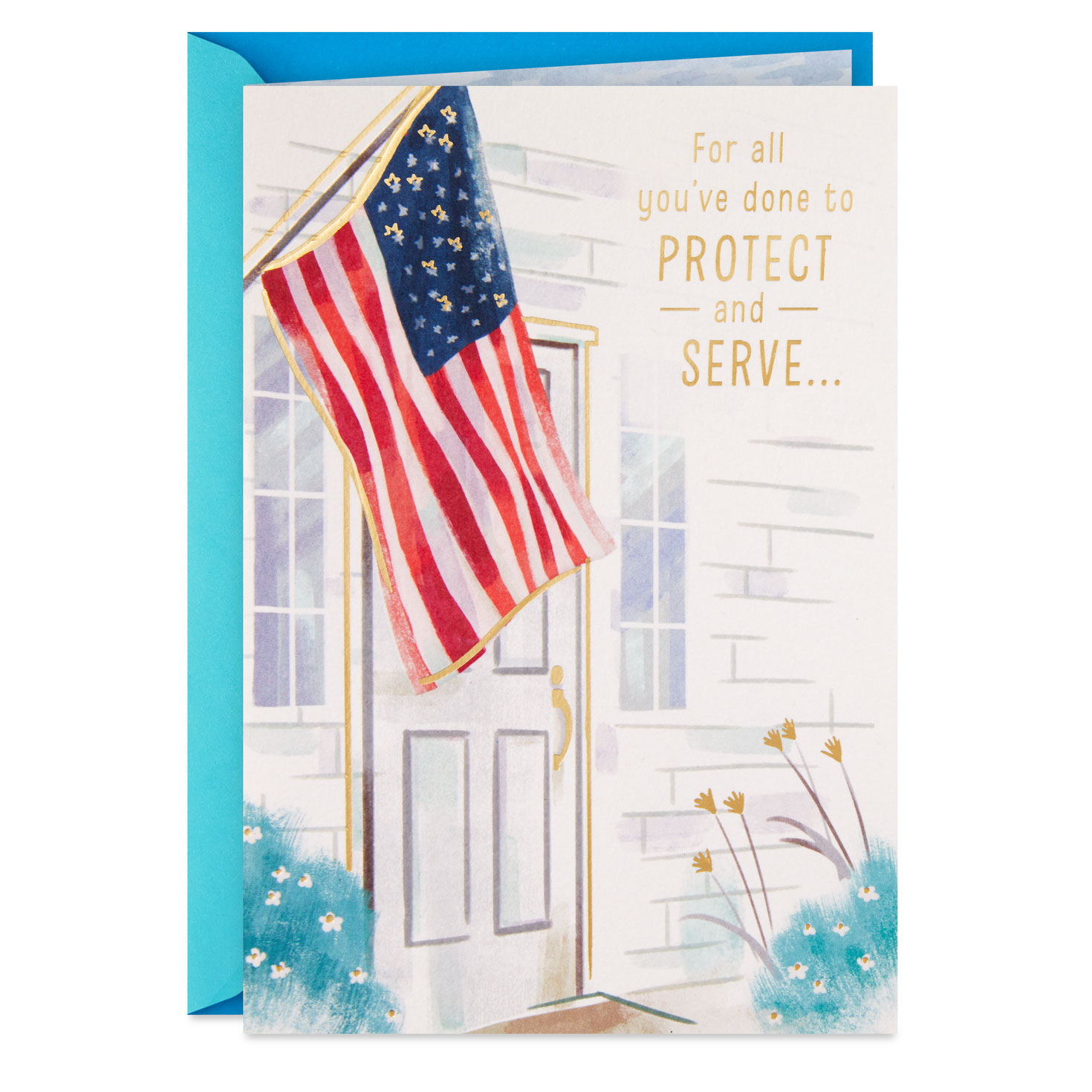 Door With American Flag Thank-You Card Card Front