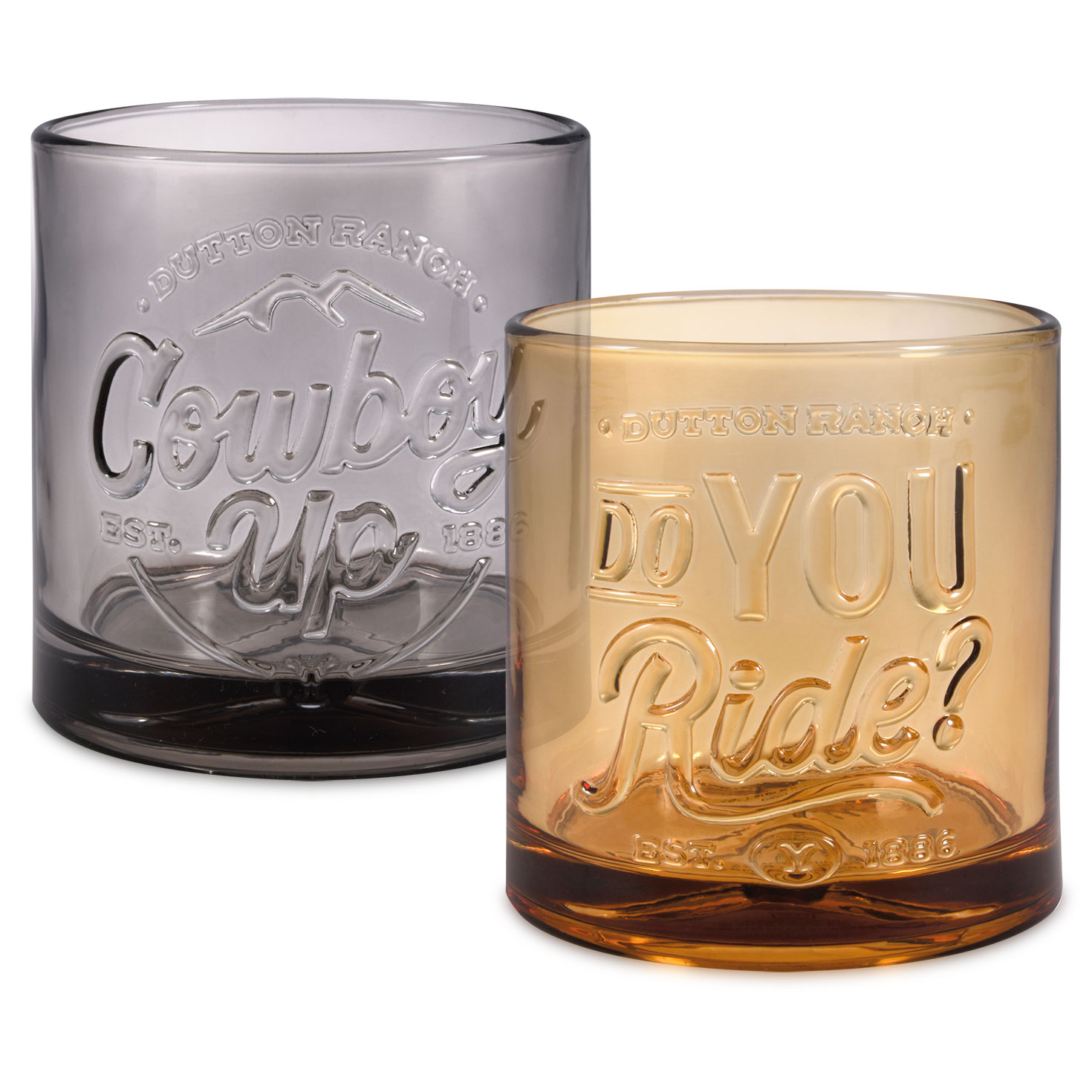 Yellowstone Gray and Amber Whiskey Glasses Gift Set Front