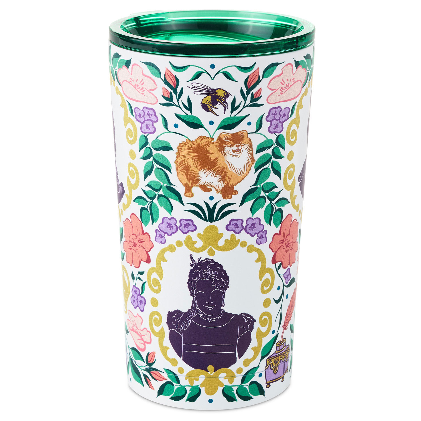 Bridgerton Ton Silhouettes on Floral Travel Mug, 15 oz., , large
